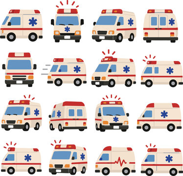 Ambulance Vehicle Icon Set Illustration