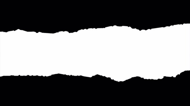 Paper Torn Transition, Ripped Paper Reveal Wipe, Rough Tear Scene Change, White Paper on Black Background
