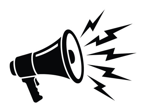 Black silhouette of a megaphone making a loud announcement