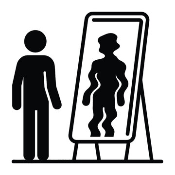 Person looking at distorted reflection in a wavy funhouse mirror icon