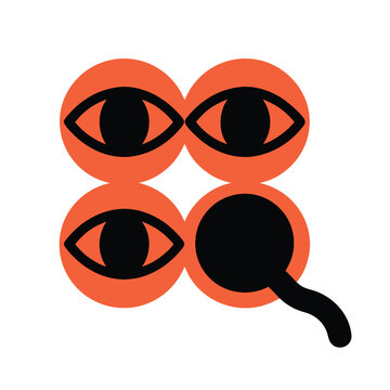 icon set of eye search. View and visibility symbol of magnifying glass. Watching, scanning and visual inspection