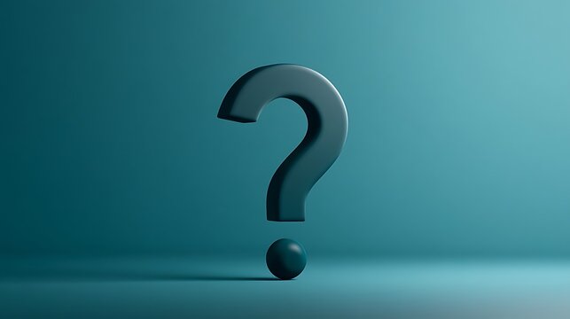 A 3D question mark stands on a solid blue surface. This symbol represents uncertainty, problem solving, and inquiry.