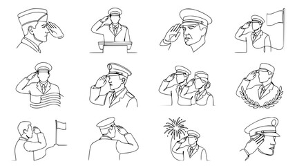 Fototapeta premium Military Salute Collection: Continuous Line Art of Soldiers and Officers Honoring