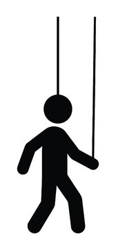 Black silhouette of a puppet person on strings isolated icon