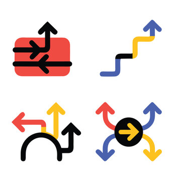 multiple paths direction arrow. strategy, planning, alternative route concept. navigation, growth, progress pictogram