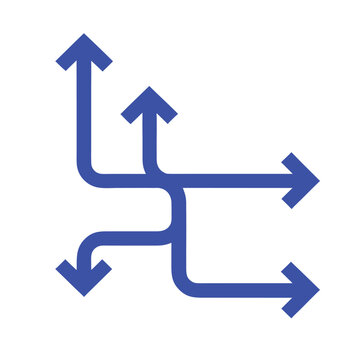 multiple paths direction arrow. strategy, planning, alternative route concept. navigation, growth, progress pictogram