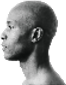 Abstract halftone man face profile bust portrait vector illustration on white background