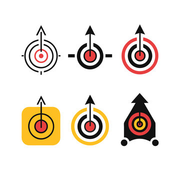 Target icon arrow to center goal, focus, accuracy. Bullseye pictogram for success, achievement, strategy, direction. planning, performance, business goals