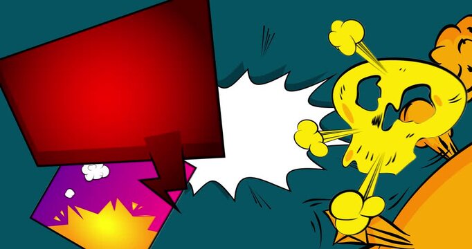 Cartoon background animation, comic book backdrop video. Retro comics pop art design.