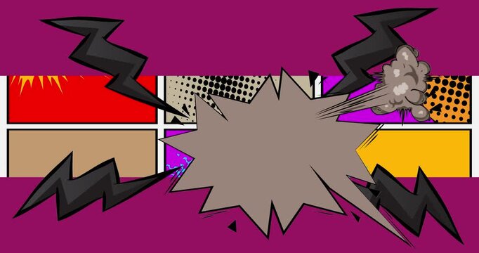 Cartoon background animation, comic book backdrop video. Retro comics pop art design.