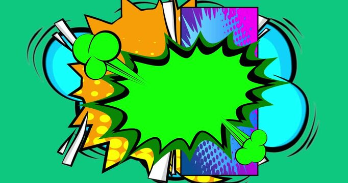 Cartoon background animation, comic book backdrop video. Retro comics pop art design.