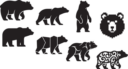 Black bear walking and standing in different poses vector illustration © mstfensy