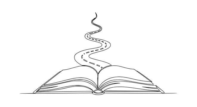 Open Book with Winding Road Emerging, Symbolizing Journey of Knowledge and Imagination