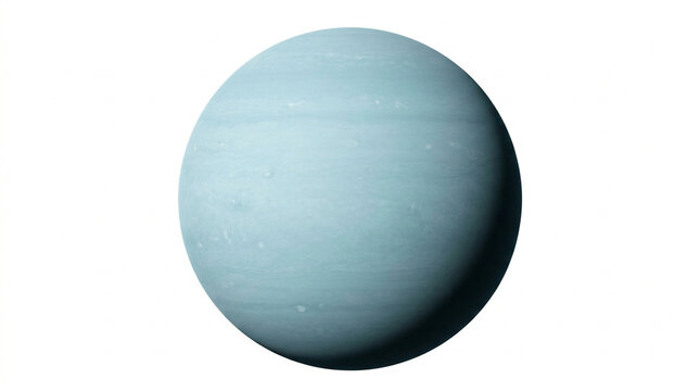 Uranus planet isolated on white background, light blue gas giant celestial body, realistic 3D render of seventh planet from the sun for educational use