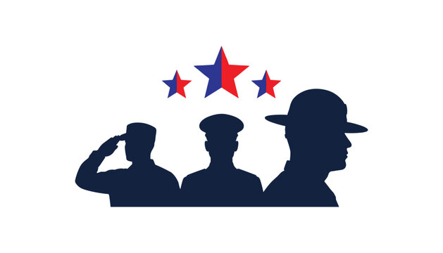 Veterans Day armed forces personnel silhouettes with patriotic stars vector illustration