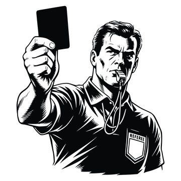 Football Referee Showing Red Card with Whistle Vector Illustration