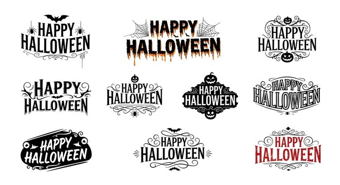 Set of vintage halloween typography labels and badges with decorative elements