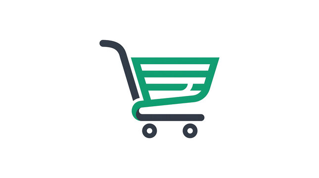 Minimalist shopping cart icon in flat design style.