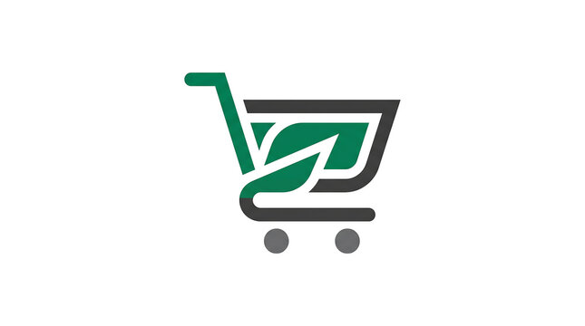 Modern shopping cart logo design with green and gray colors.