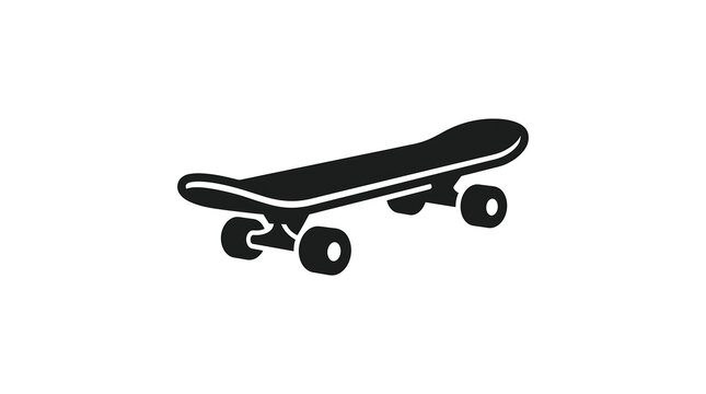 Black silhouette of a skateboard with four wheels.