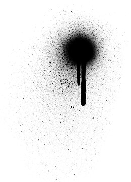 Black spray paint splatter with drip effect on transparent background isolated vector.