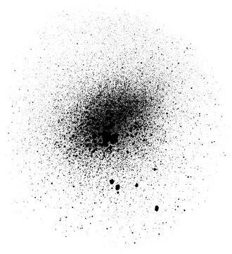 Dense black ink spray burst with fine splatter details on transparent backdrop vector.