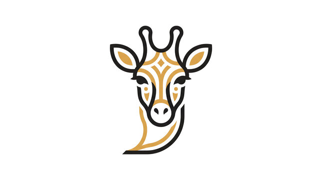 Minimalist giraffe head logo with golden and black outlines.