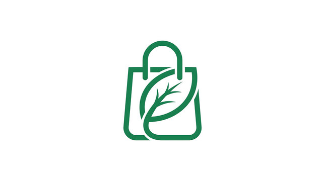 Green eco-friendly shopping bag logo with leaf design.