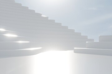 Fototapeta premium 3d podium with copy space. airy white futuristic concept. curved tiered architecture scene for skincare, cosmetic product. 3d render.
