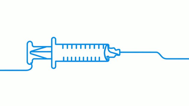 Blue line syringe medical icon animation