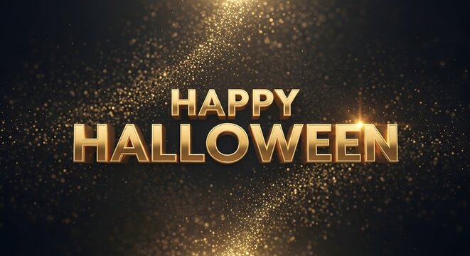 Happy halloween gold 3d text with sparkling particles background