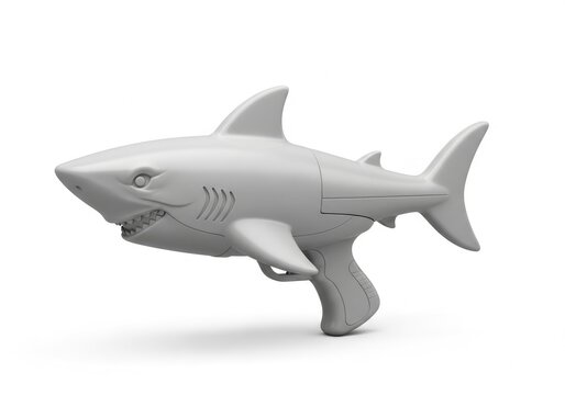 Shark-shaped water gun toy on white background.
