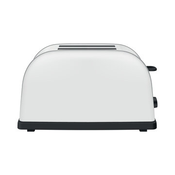 An illustration of a kitchen toaster on a white background, highlighting its simple design and functionality.