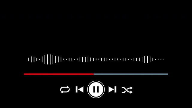 Music player UI screen with white sound waves for music control. Suitable for music production websites, audio software backgrounds.