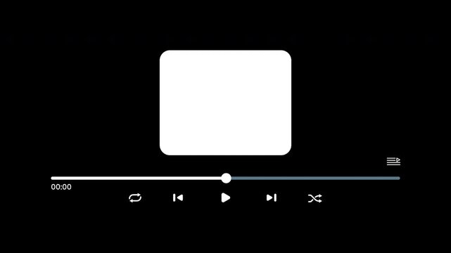 Music player UI. Ideal for online video platforms and digital interfaces. Features a sleek design with playback controls and progress bar for user interaction.