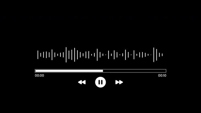 Music player UI. Suitable for player apps or websites, this minimalist graphic features a white audio waveform on a sleek black background.