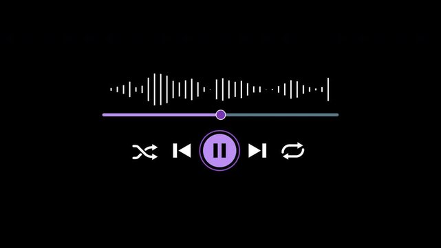Music player UI. Suitable for websites, mobile apps, and presentations. Modern purple and white music player interface design with control buttons and icons.
