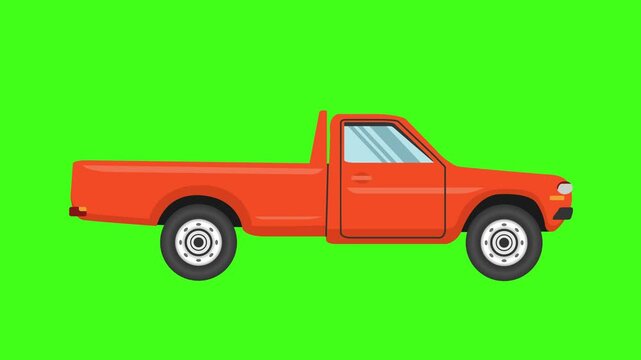red pickup truck flat style on green screen background motion graphic 