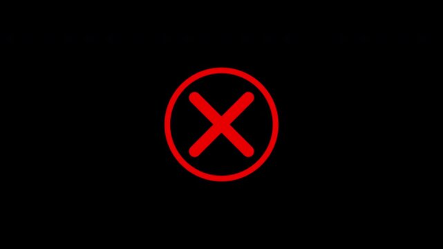 Red wrong decline sign with intersecting lines forming a negative symbol on a black background, suitable for graphic designs.