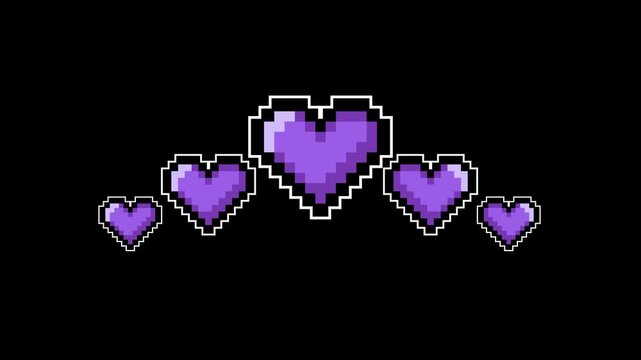 Animation pixel heart with varied sizes, perfect for digital graphics, game displays, and aesthetic art symbols. Great for creative designs.