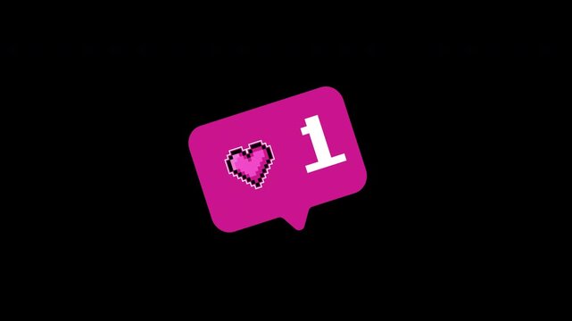 Animation pixel heart bubble with small pixelated heart icon and number one, perfect for web and app design projects. Suitable for notifications.