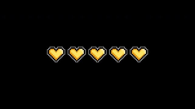 Animation pixel heart for undertale health meter display, game status icons. Perfect for game ui design projects, indie games, or apps.