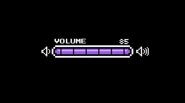 Animation volume slider control of a skyriminspired menu screen with a purple sound bar, ideal for video game design projects.