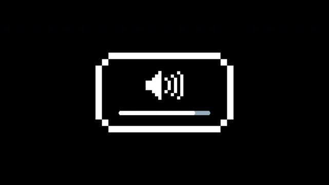 Animation volume slider control icon display bar on black background. Suitable for technology or musicrelated design projects and websites.