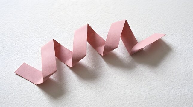 A single strip of light pink paper folded into a zigzag accordion shape on a clean white background