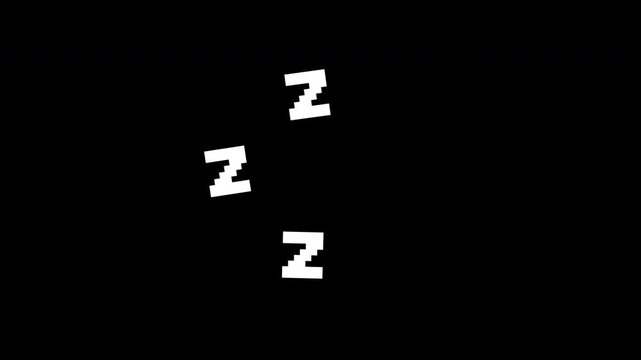 zzz sleep animation pixelated letter z shapes on black background for sleep symbol typography icon design suitable for digital content creation.