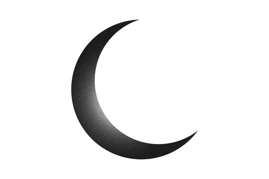 Gradient white and black crescent moon transparent overlay with grainy texture isolated illustration