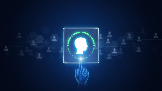Digital interface with human head icon and network connections