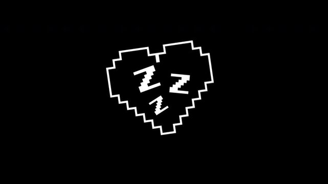 zzz sleep animation heart shape with three jagged sleeping z letters on black background. Suitable for valentines daythemed designs and cards.