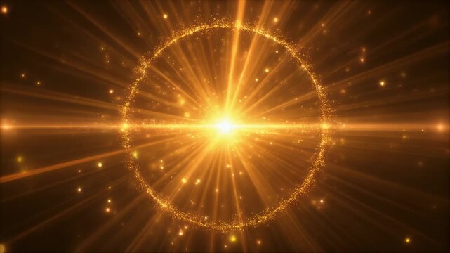 Dynamic 3D sunburst animation featuring bright golden-orange light rays pulsing outward